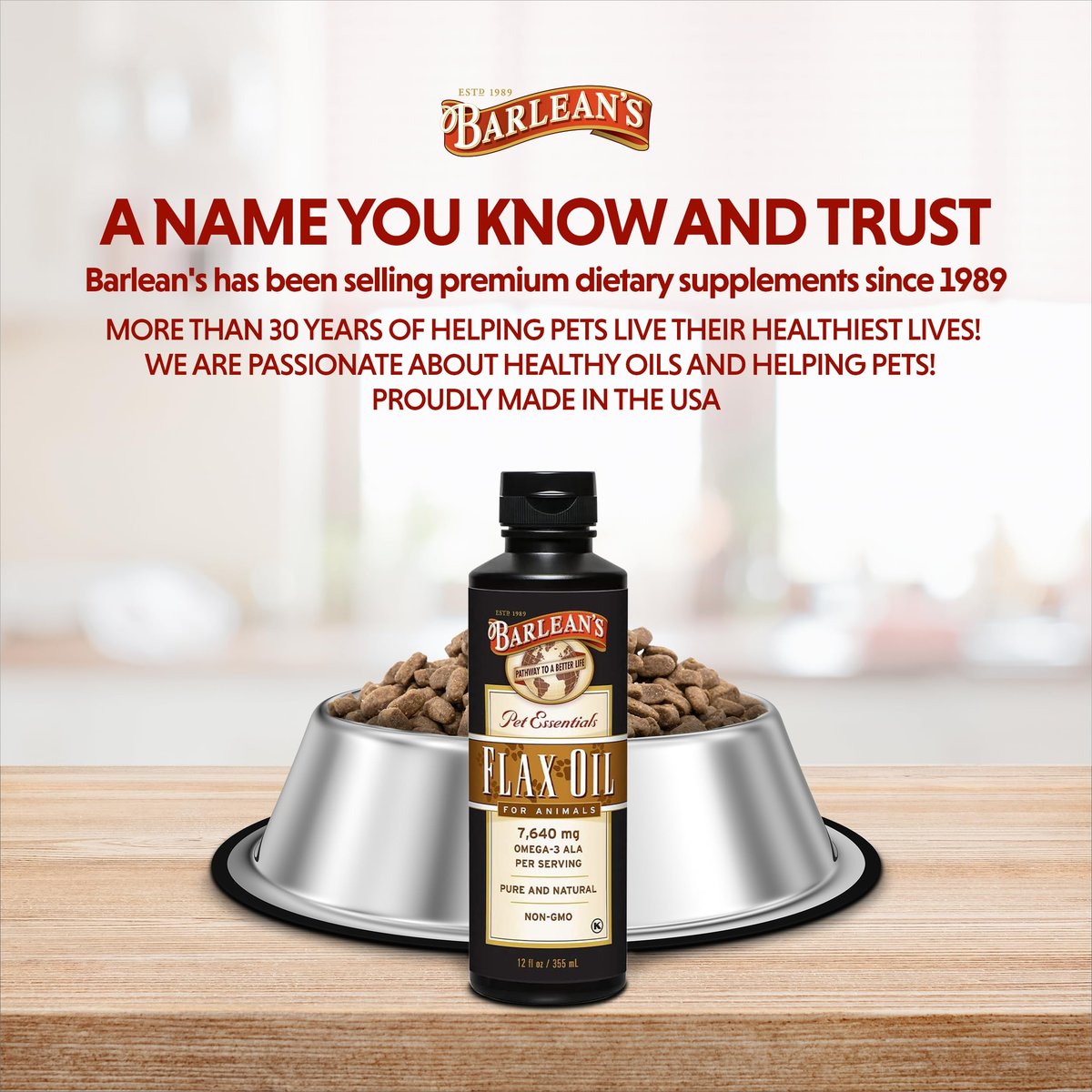 Barlean's Leinöl für Tiere – flüssige Omega-3-Fettsäuren für Hunde, Katzen und Haustiere, 12 oz