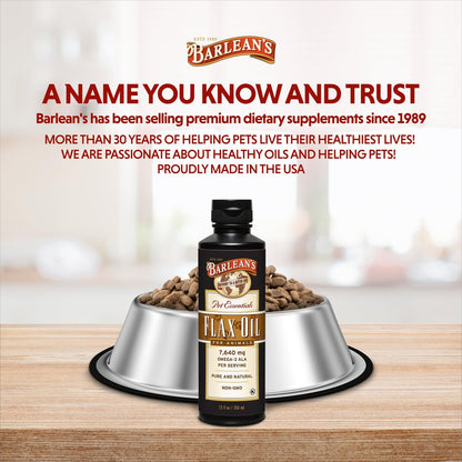 Barlean's Leinöl für Tiere – flüssige Omega-3-Fettsäuren für Hunde, Katzen und Haustiere, 12 oz