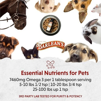 Barlean's Leinöl für Tiere – flüssige Omega-3-Fettsäuren für Hunde, Katzen und Haustiere, 12 oz