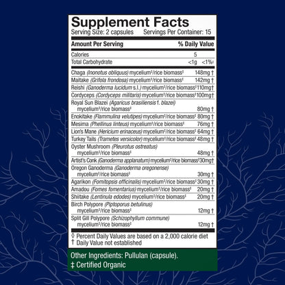 Host Defense MyCommunity Kapseln - 17 Pilzsorten Mischung zur Immununterstützung - Pflanzliches Nahrungsergänzungsmittel mit Löwenmähne, Reishi, Chaga, Cordyceps, Truthahnschwanz & mehr - 30 Kapseln (15 Portionen)