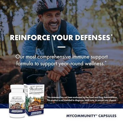 Host Defense MyCommunity Kapseln - 17 Pilzsorten Mischung zur Immununterstützung - Pflanzliches Nahrungsergänzungsmittel mit Löwenmähne, Reishi, Chaga, Cordyceps, Truthahnschwanz & mehr - 30 Kapseln (15 Portionen)