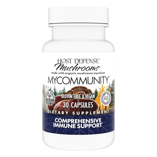 Host Defense MyCommunity Kapseln - 17 Pilzsorten Mischung zur Immununterstützung - Pflanzliches Nahrungsergänzungsmittel mit Löwenmähne, Reishi, Chaga, Cordyceps, Truthahnschwanz & mehr - 30 Kapseln (15 Portionen)