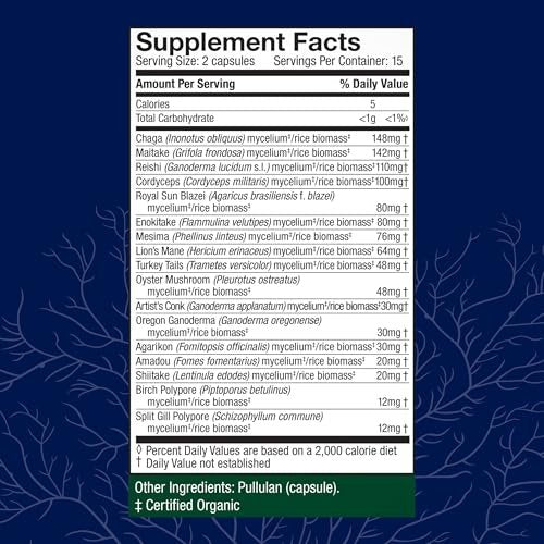 Host Defense MyCommunity Kapseln - 17 Pilzsorten Mischung zur Immununterstützung - Pflanzliches Nahrungsergänzungsmittel mit Löwenmähne, Reishi, Chaga, Cordyceps, Truthahnschwanz & mehr - 30 Kapseln (15 Portionen)