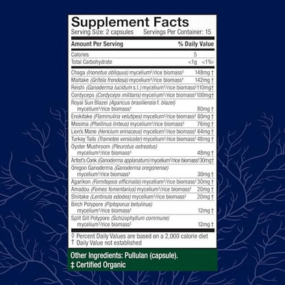 Host Defense MyCommunity Kapseln - 17 Pilzsorten Mischung zur Immununterstützung - Pflanzliches Nahrungsergänzungsmittel mit Löwenmähne, Reishi, Chaga, Cordyceps, Truthahnschwanz & mehr - 30 Kapseln (15 Portionen)
