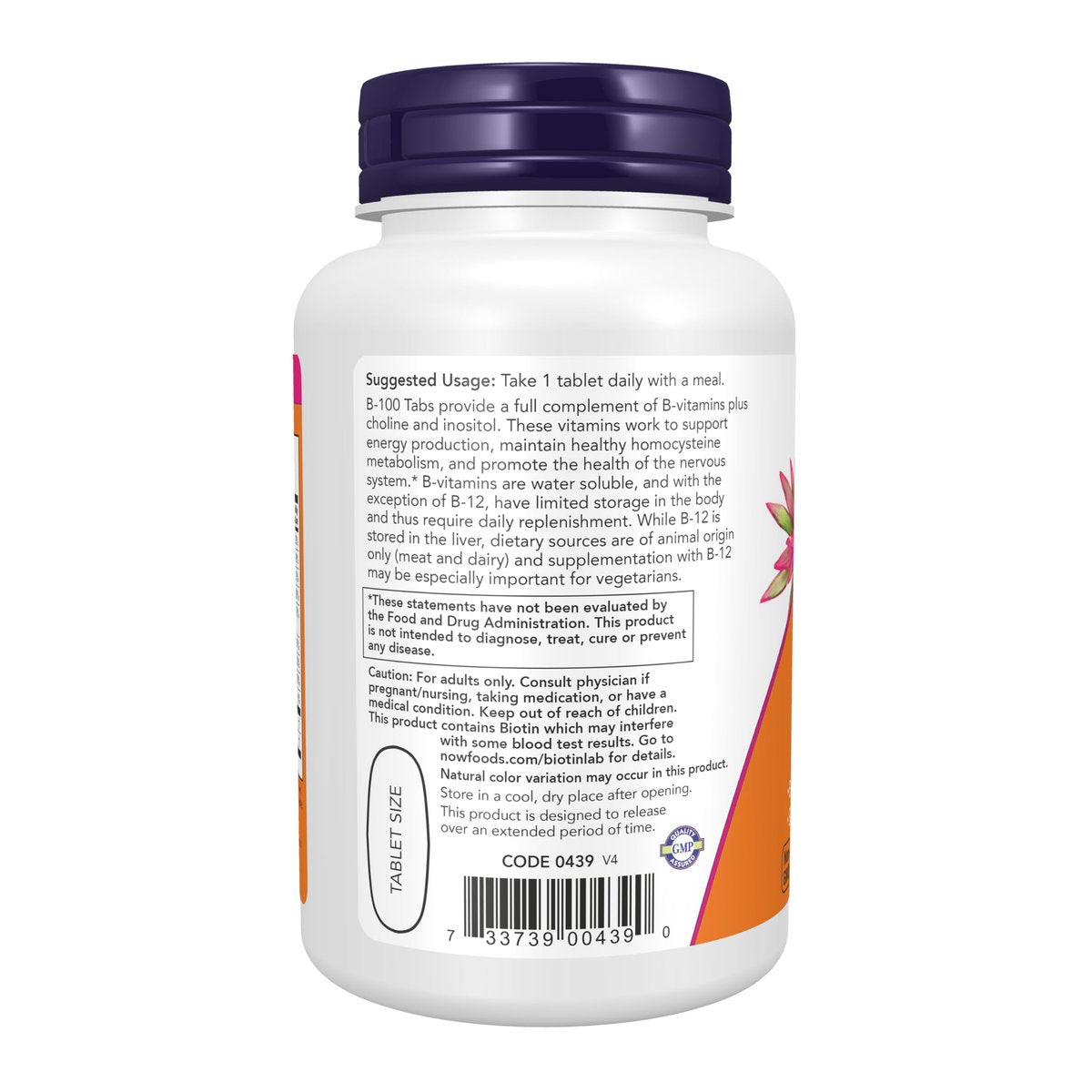 NOW Foods Vitamin B-100, Depot-Tabletten, Energieproduktion*, Nervensystem*, 100 Tabletten