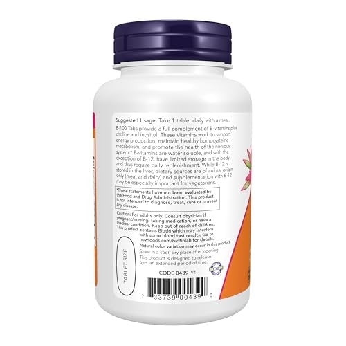 NOW Foods Vitamin B-100, Depot-Tabletten, Energieproduktion*, Nervensystem*, 100 Tabletten