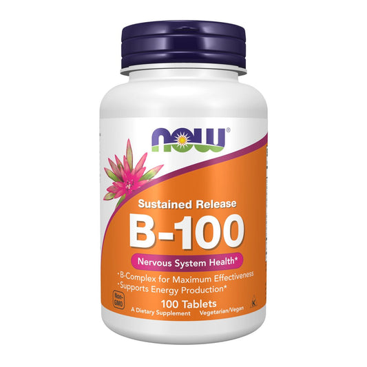 NOW Foods Vitamin B-100, Depot-Tabletten, Energieproduktion*, Nervensystem*, 100 Tabletten