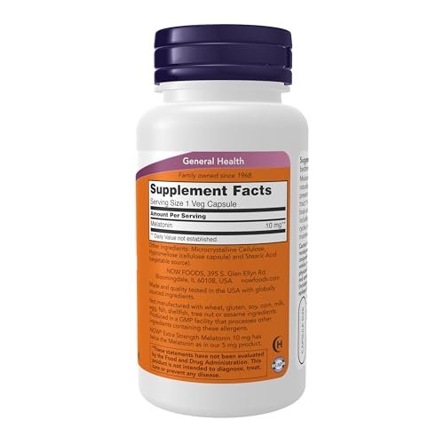 NOW Foods Melatonin Extra Strength 10 mg – 100 vegane Kapseln zur Förderung eines gesunden Schlafzyklus*