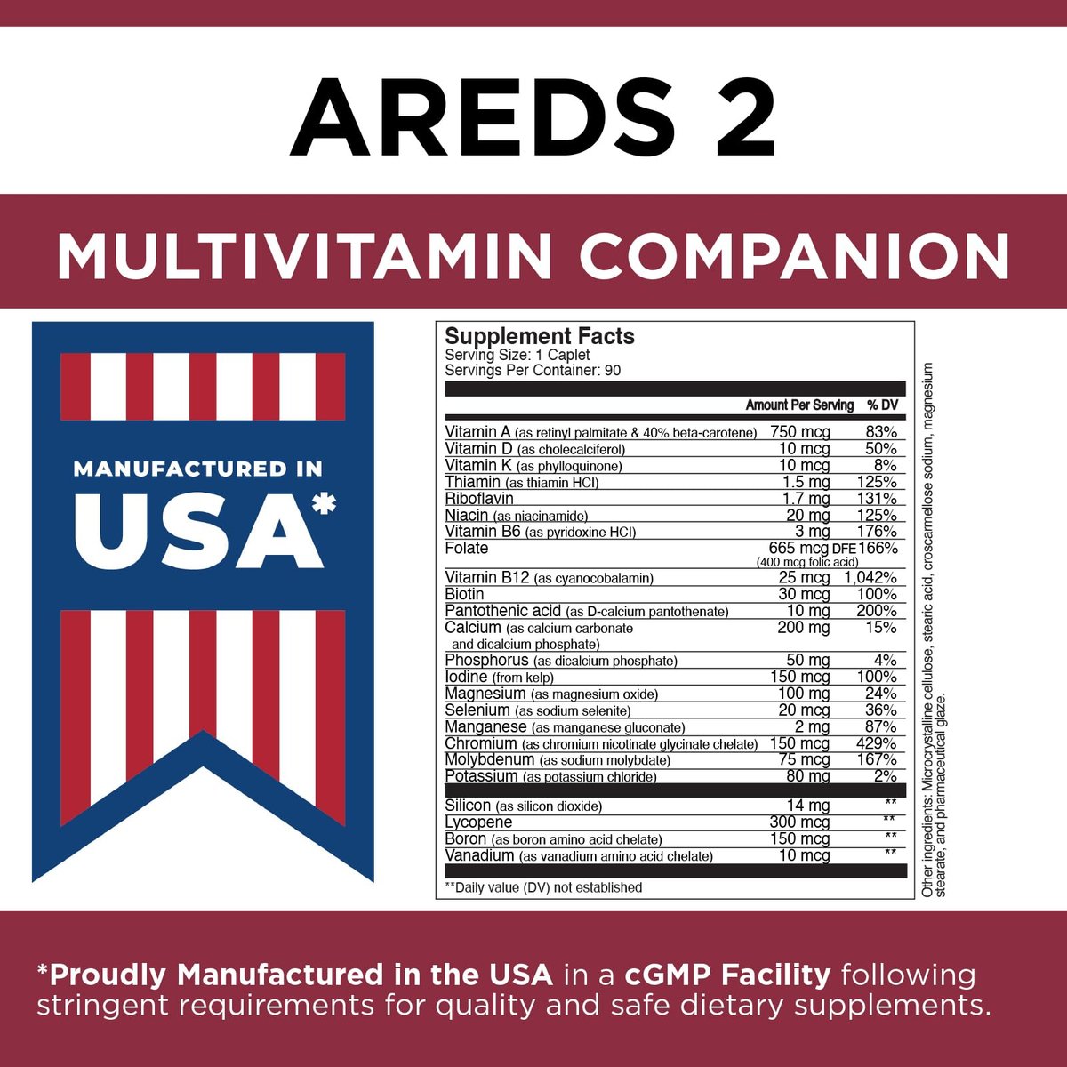 Viteyes Classic AREDS 2 Begleit-Multivitamin-Präparat, umfassende Multivitamin-Formel für AREDS 2 Anwender, 90 Kapseln