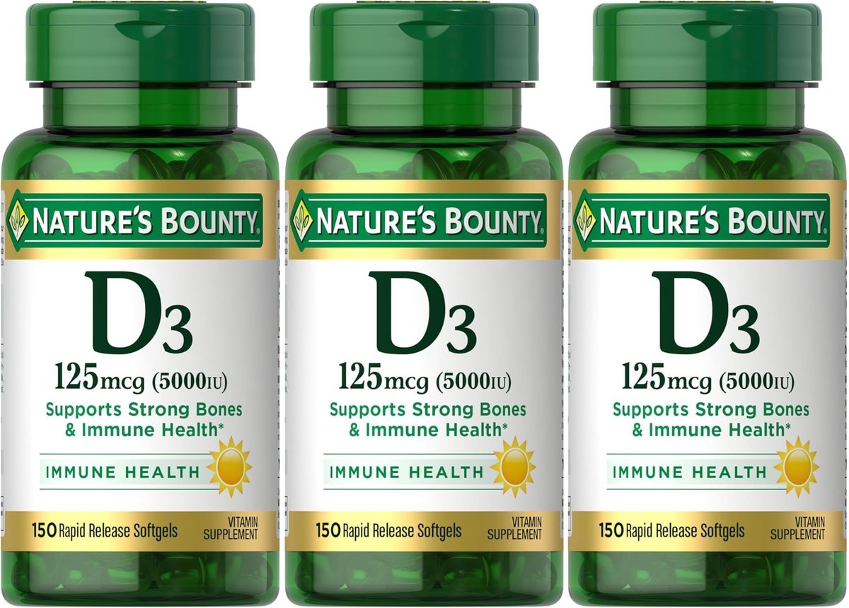 Nature's Bounty Vitamin D3 125 mcg (5000 IE) Weichkapseln, Maximalstärke, 150 Stück (3er-Pack)