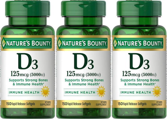 Nature's Bounty Vitamin D3 125 mcg (5000 IE) Weichkapseln, Maximalstärke, 150 Stück (3er-Pack)