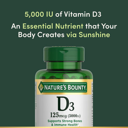 Nature's Bounty Vitamin D3 125 mcg (5000 IE) Weichkapseln, Maximalstärke, 150 Stück (3er-Pack)