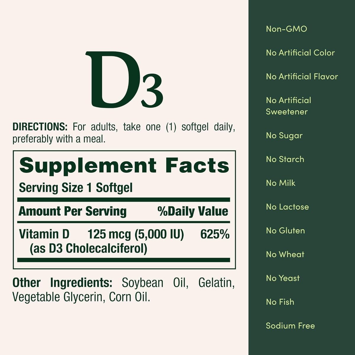Nature's Bounty Vitamin D3 125 mcg (5000 IE) Weichkapseln, Maximalstärke, 150 Stück (3er-Pack)