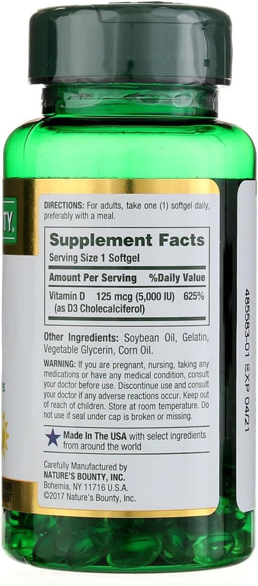 Nature's Bounty Vitamin D3 125 mcg (5000 IE) Weichkapseln, Maximalstärke, 150 Stück (3er-Pack)