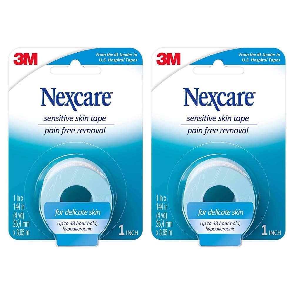 Nexcare Sensitive Skin Tape 1 Zoll x 4 Yards, 2er-Pack – Sanftes Fixierband für empfindliche Haut