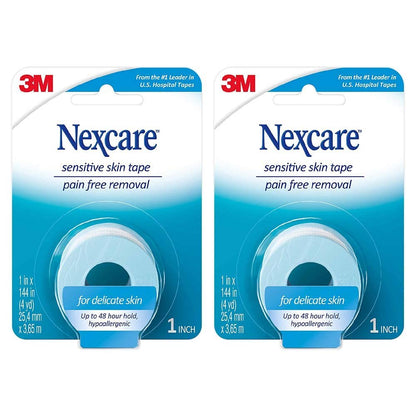 Nexcare Sensitive Skin Tape 1 Zoll x 4 Yards, 2er-Pack – Sanftes Fixierband für empfindliche Haut