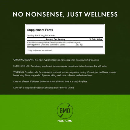 Swanson Ultimate Ashwagandha KSM-66 – Pflanzliches Nahrungsergänzungsmittel zur Unterstützung eines gesunden Stressniveaus und zur Förderung von Entspannung – 60 vegane Kapseln à 250 mg