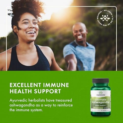 Swanson Ultimate Ashwagandha KSM-66 – Pflanzliches Nahrungsergänzungsmittel zur Unterstützung eines gesunden Stressniveaus und zur Förderung von Entspannung – 60 vegane Kapseln à 250 mg