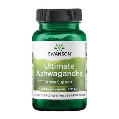 Swanson Ultimate Ashwagandha KSM-66 – Pflanzliches Nahrungsergänzungsmittel zur Unterstützung eines gesunden Stressniveaus und zur Förderung von Entspannung – 60 vegane Kapseln à 250 mg
