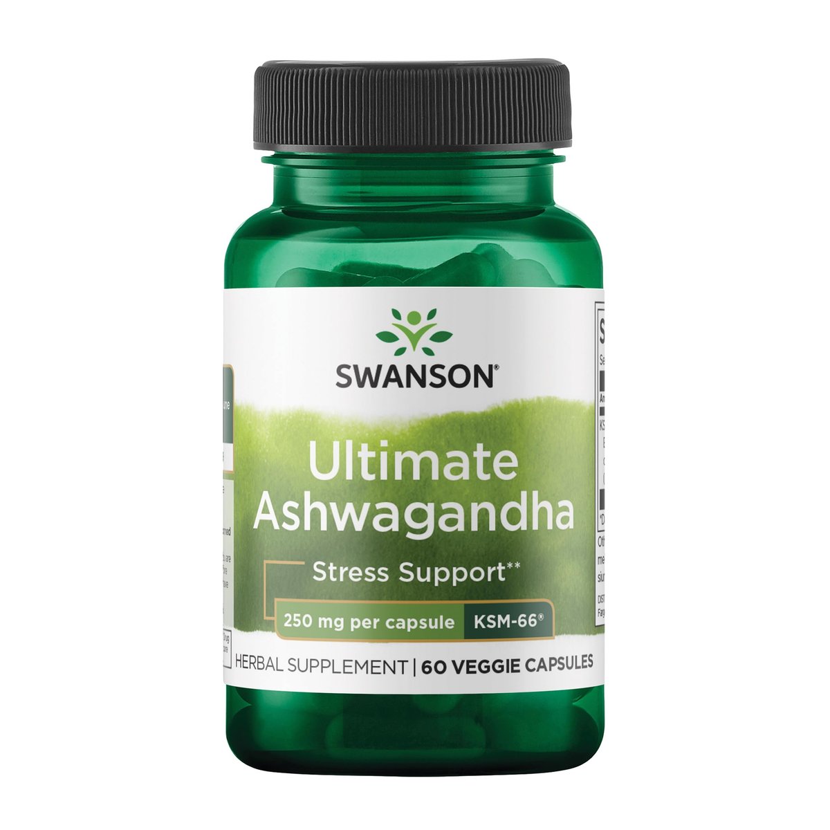 Swanson Ultimate Ashwagandha KSM-66 – Pflanzliches Nahrungsergänzungsmittel zur Unterstützung eines gesunden Stressniveaus und zur Förderung von Entspannung – 60 vegane Kapseln à 250 mg