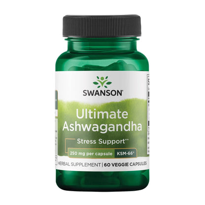 Swanson Ultimate Ashwagandha KSM-66 – Pflanzliches Nahrungsergänzungsmittel zur Unterstützung eines gesunden Stressniveaus und zur Förderung von Entspannung – 60 vegane Kapseln à 250 mg