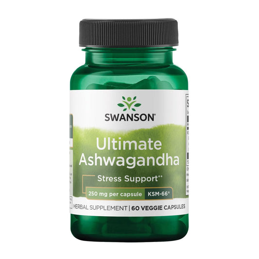 Swanson Ultimate Ashwagandha KSM-66 – Pflanzliches Nahrungsergänzungsmittel zur Unterstützung eines gesunden Stressniveaus und zur Förderung von Entspannung – 60 vegane Kapseln à 250 mg