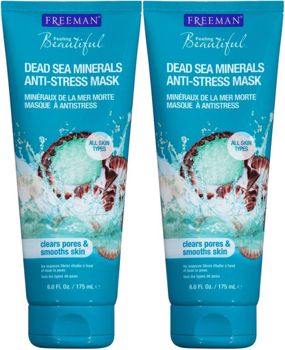 Freeman Anti-Stress Tonmaske mit Totes-Meer-Mineralien, ausgleichende und klärende Gesichtsmaske, 2er-Pack, 177 ml pro Tube