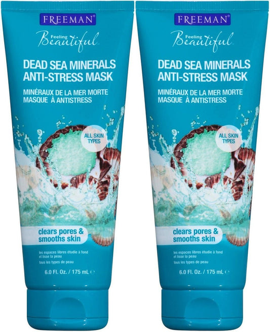 Freeman Anti-Stress Tonmaske mit Totes-Meer-Mineralien, ausgleichende und klärende Gesichtsmaske, 2er-Pack, 177 ml pro Tube