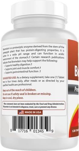 Best Naturals Bromelain 500 mg, 120 Tabletten – Verdauungsenzyme für eine gesunde Verdauung, Gelenkgesundheit und Nährstoffaufnahme