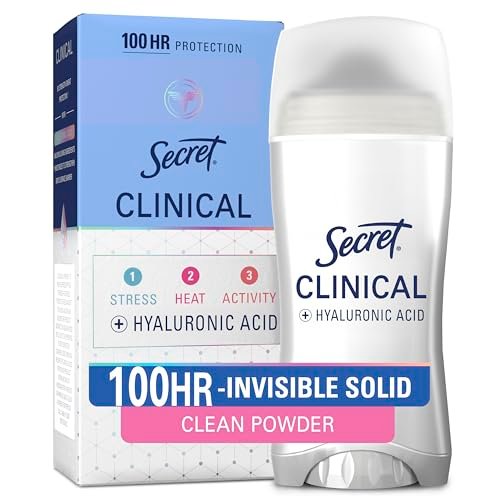 Secret Clinical Strength Antitranspirant Deodorant für Frauen, 100h Schweiß- & Geruchsschutz, 3X Stressschutz mit Hyaluronsäure, pH-ausgeglichen, Invisible Solid, Powder Protection Duft, 2,6 oz
