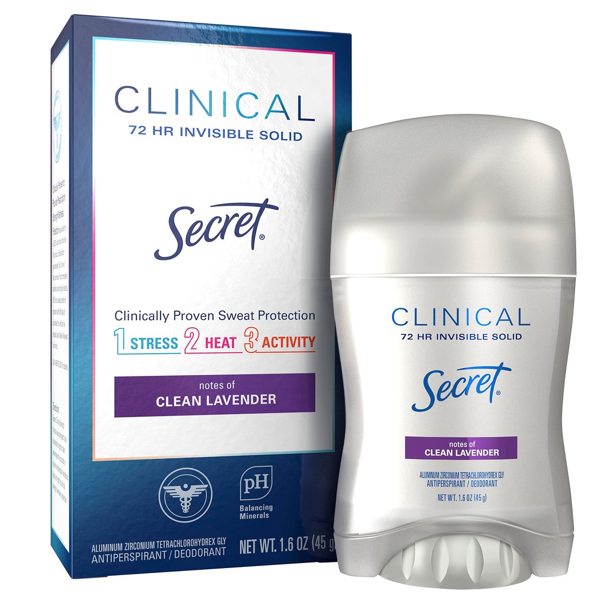 Secret Clinical Strength Antitranspirant und Deodorant für Frauen, Lavendel, 72h Invisible Solid, 42 g