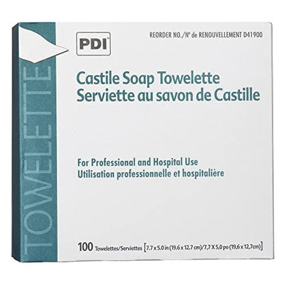 PDI Kastilien-Seifen-Tücher – Feuchtes Gesichtsreinigungstuch mit Kokosnussöl, ideal für Reisen – Einzelpackung, 7,7 x 5 Zoll, 100 Stück, 3er-Pack, 300 Tücher insgesamt