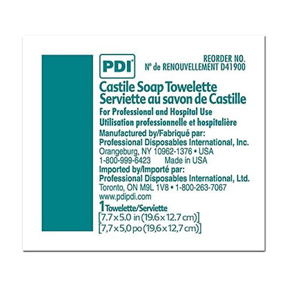 PDI Kastilien-Seifen-Tücher – Feuchtes Gesichtsreinigungstuch mit Kokosnussöl, ideal für Reisen – Einzelpackung, 7,7 x 5 Zoll, 100 Stück, 3er-Pack, 300 Tücher insgesamt