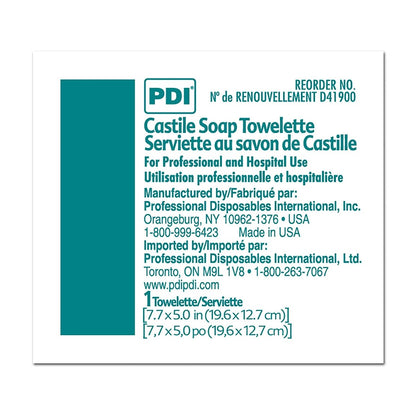 PDI Kastilien-Seifen-Tücher – Feuchtes Gesichtsreinigungstuch mit Kokosnussöl, ideal für Reisen – Einzelpackung, 7,7 x 5 Zoll, 100 Stück, 3er-Pack, 300 Tücher insgesamt