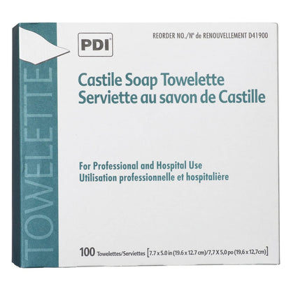 PDI Kastilien-Seifen-Tücher – Feuchtes Gesichtsreinigungstuch mit Kokosnussöl, ideal für Reisen – Einzelpackung, 7,7 x 5 Zoll, 100 Stück, 3er-Pack, 300 Tücher insgesamt