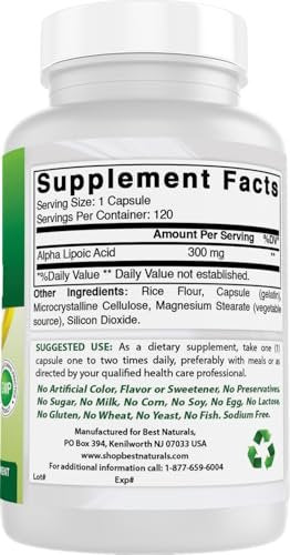 Best Naturals Alpha-Liponsäure 300 mg – 120 Kapseln, Hochdosiertes Antioxidans