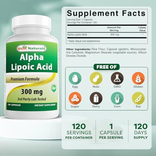 Best Naturals Alpha-Liponsäure 300 mg – 120 Kapseln, Hochdosiertes Antioxidans