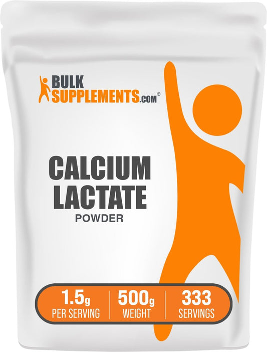 BulkSupplements.com Calcium Lactat Pulver - Reines Calciumpräparat, Lebensmittelqualität, glutenfrei, 1,5 g pro Portion, 500 g (1,1 Pfund)