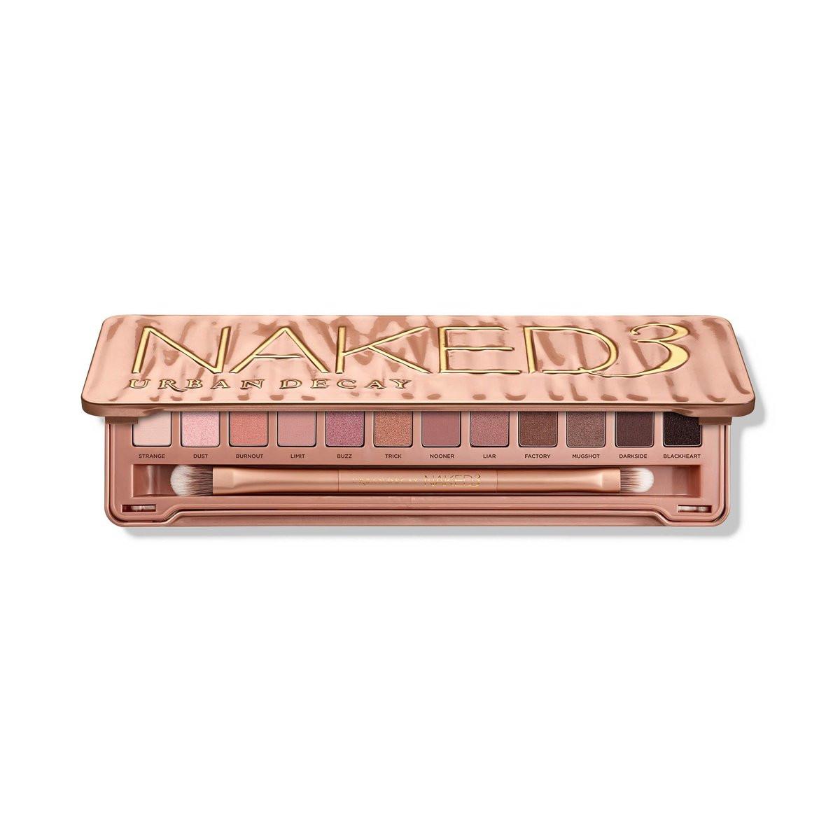 URBAN DECAY Naked 3 Lidschattenpalette – Sanfte Rosé-Nude-Töne für natürliche Glamour-Looks, 12 Mauve-Braun- und Nude-Lidschatten, vegan & tierversuchsfrei