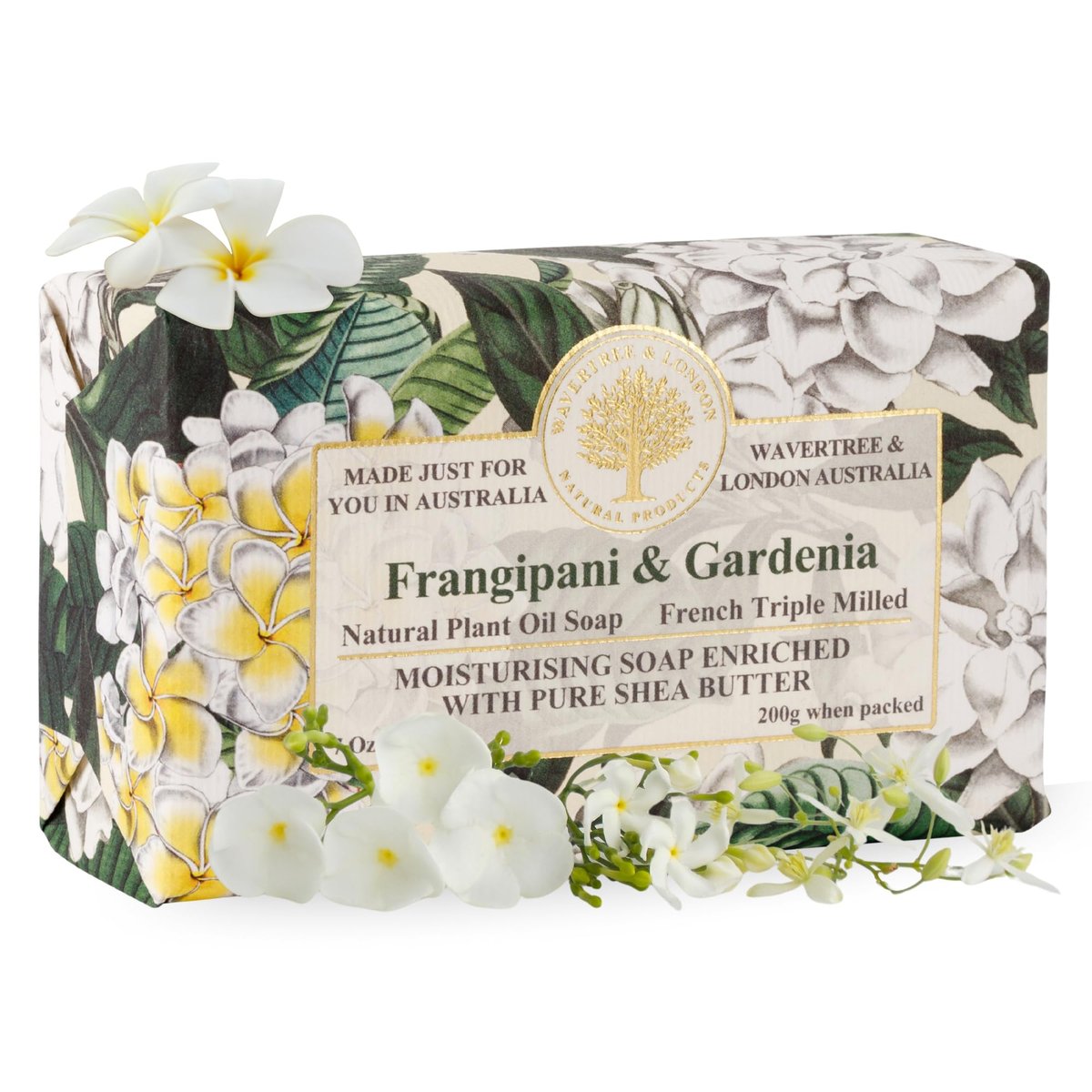 Wavertree & London Frangipani & Gardenia Duftseife, 200g Feuchtigkeitsspendende French Triple Milled Seife für Damen & Herren mit Bio-Sheabutter