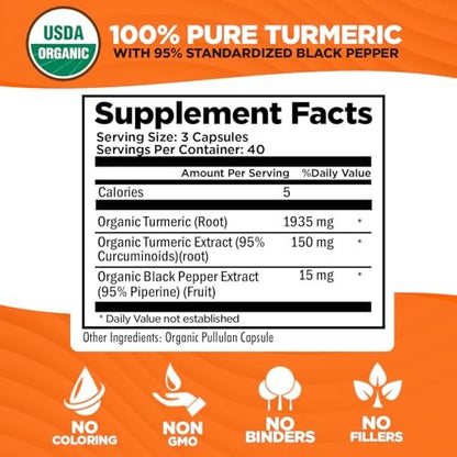 Bio-Turmeric Curcumin mit Schwarzem Pfeffer Extrakt 2000mg – Hochabsorbierendes Ultra-Potentes Nahrungsergänzungsmittel – 95% Curcuminoide – Vegan, Nicht-GVO – 120 Kapseln