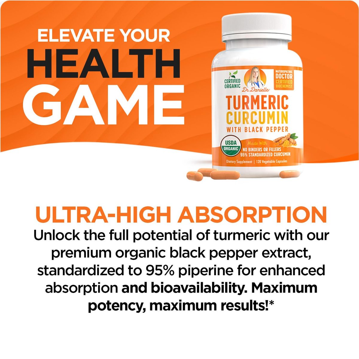 Bio-Turmeric Curcumin mit Schwarzem Pfeffer Extrakt 2000mg – Hochabsorbierendes Ultra-Potentes Nahrungsergänzungsmittel – 95% Curcuminoide – Vegan, Nicht-GVO – 120 Kapseln