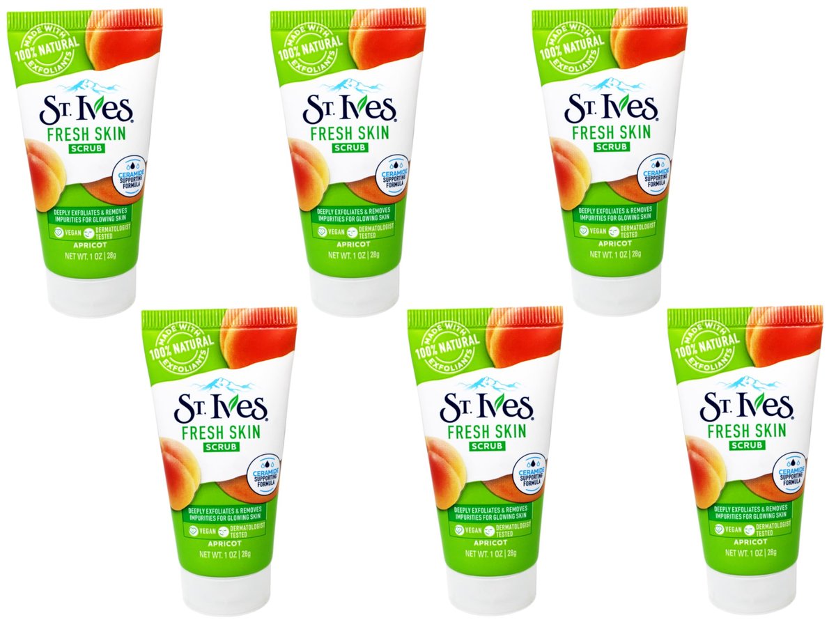 St. Ives Aprikosen-Peeling, Reisegröße 6er-Pack – Sanftes Gesichtspeeling für frische Haut, 28 g pro Tube