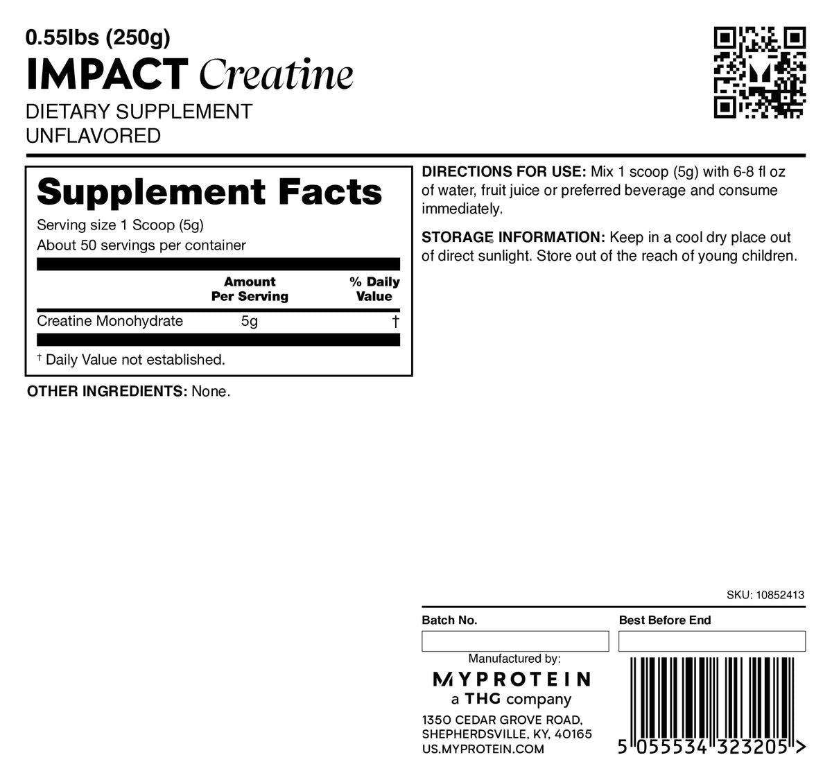 Myprotein Kreatin Monohydrat Pulver, 50 Portionen (0,55 Pfund) Reines Ungeschmacktes Kreatinpulver, Pre/Post-Workout Supplement für alle Sportarten & Übungen