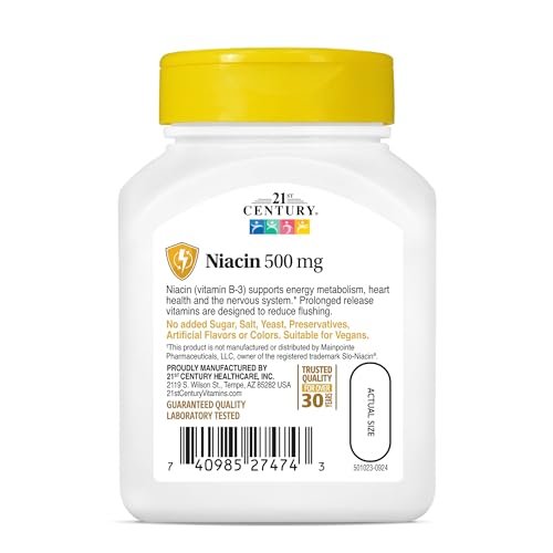 21st Century Niacin 500 mg Retardtabletten, Vitamin B3 für Energie, Herz und Nervensystem, 100 Tabletten, Nicht-GVO, vegan
