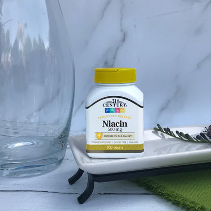 21st Century Niacin 500 mg Retardtabletten, Vitamin B3 für Energie, Herz und Nervensystem, 100 Tabletten, Nicht-GVO, vegan