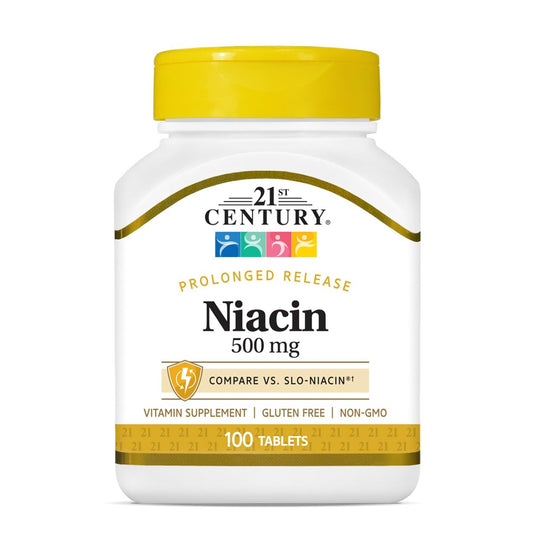 21st Century Niacin 500 mg Retardtabletten, Vitamin B3 für Energie, Herz und Nervensystem, 100 Tabletten, Nicht-GVO, vegan