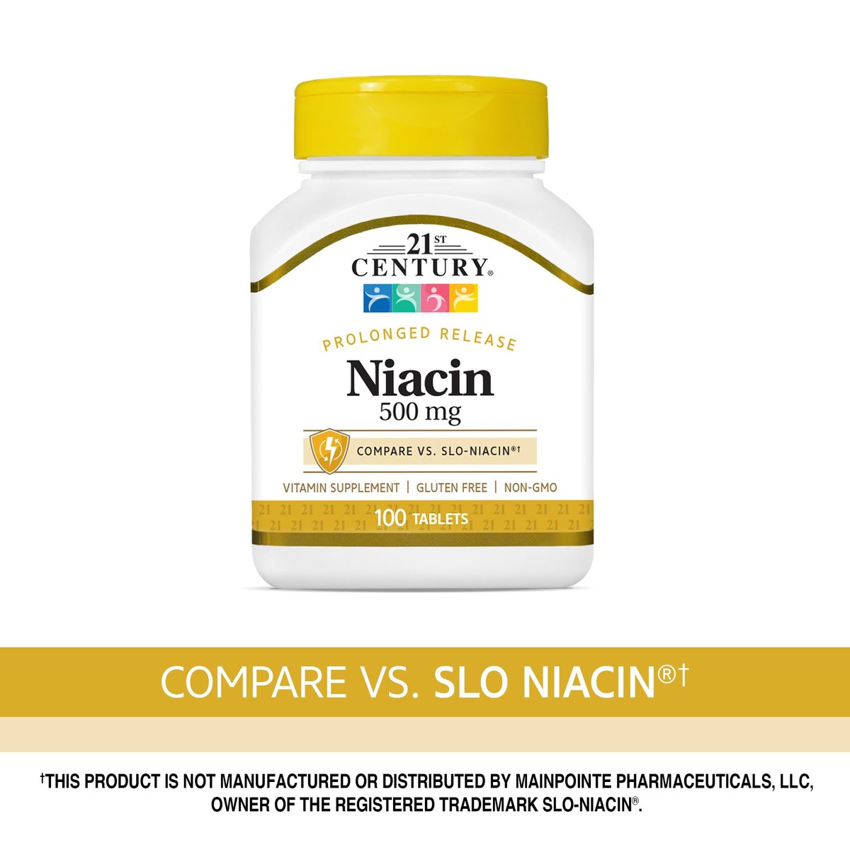 21st Century Niacin 500 mg Retardtabletten, Vitamin B3 für Energie, Herz und Nervensystem, 100 Tabletten, Nicht-GVO, vegan