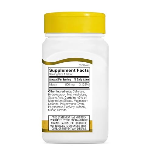 21st Century Niacin 500 mg Retardtabletten, Vitamin B3 für Energie, Herz und Nervensystem, 100 Tabletten, Nicht-GVO, vegan