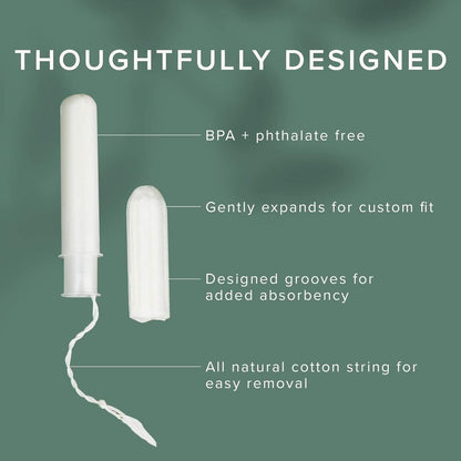 Veeda 100% Bio-Baumwoll-Tampons – Reguläre Saugstärke mit auslaufsicherem Schutz – Kompakter BPA-freier Applikator – Ungeduftet & ohne Chlor, Schadstoffe – 16 Stück